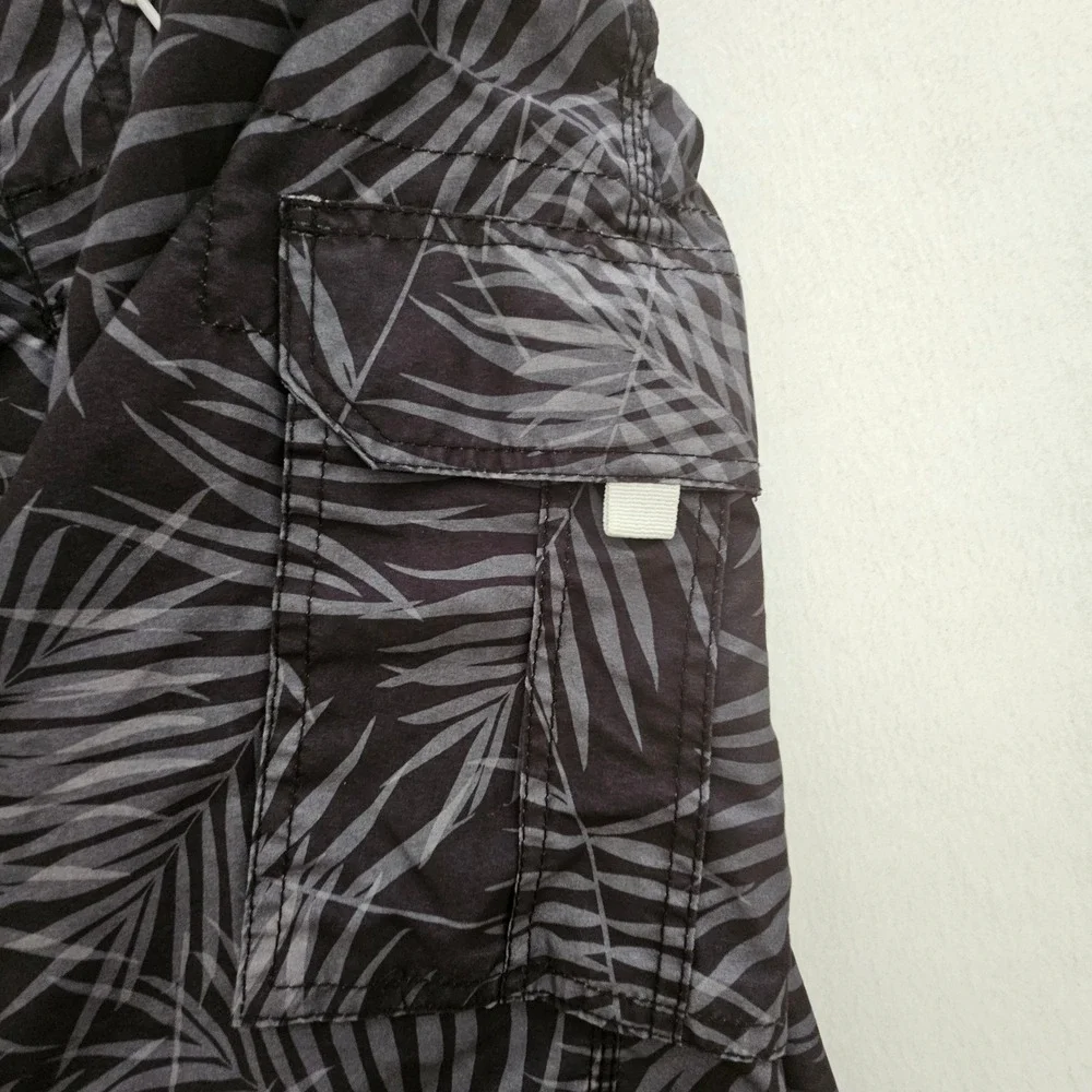 Kanu Surf Mens 3X‎ Swim Trunks Black Grey Palm Leaf Cargo Board Shorts Mesh